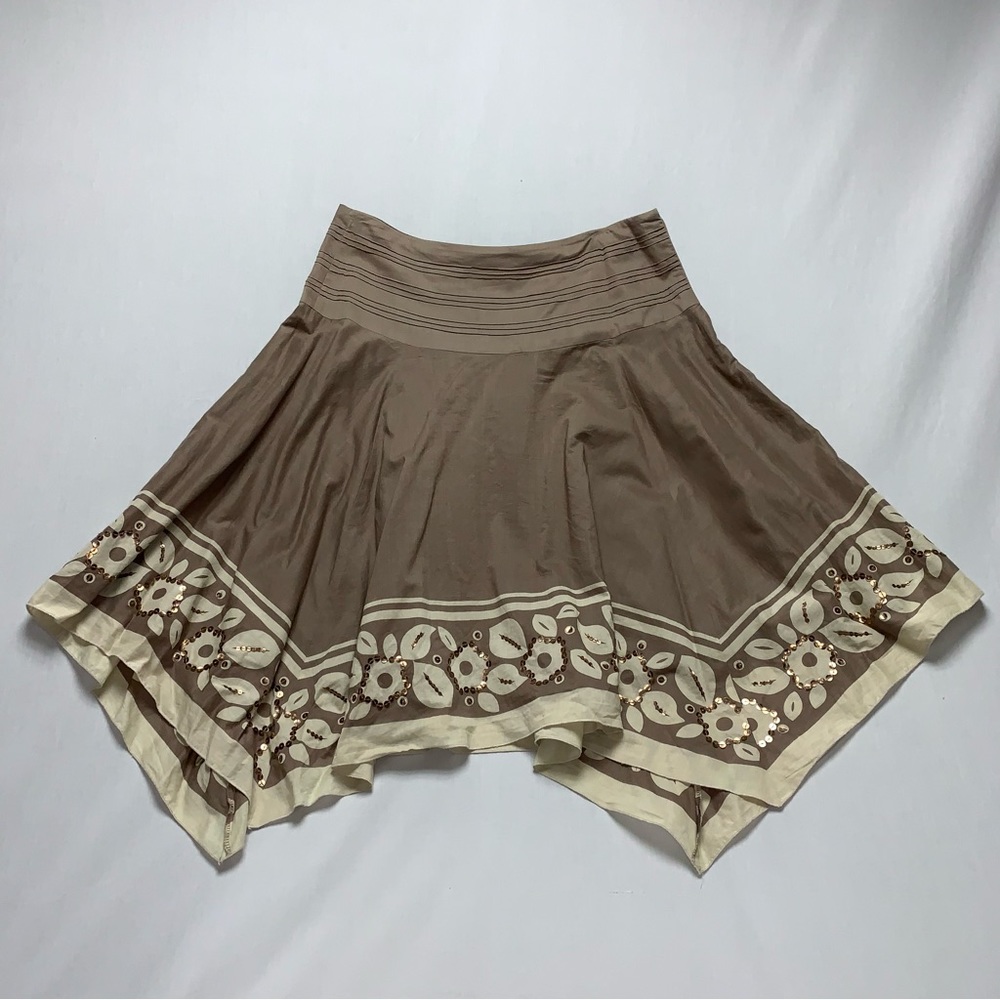 Forever 21 Tan Handkerchief Skirt Women’s Medium Sequin Appliqué Circle Skater - Picture 4 of 11